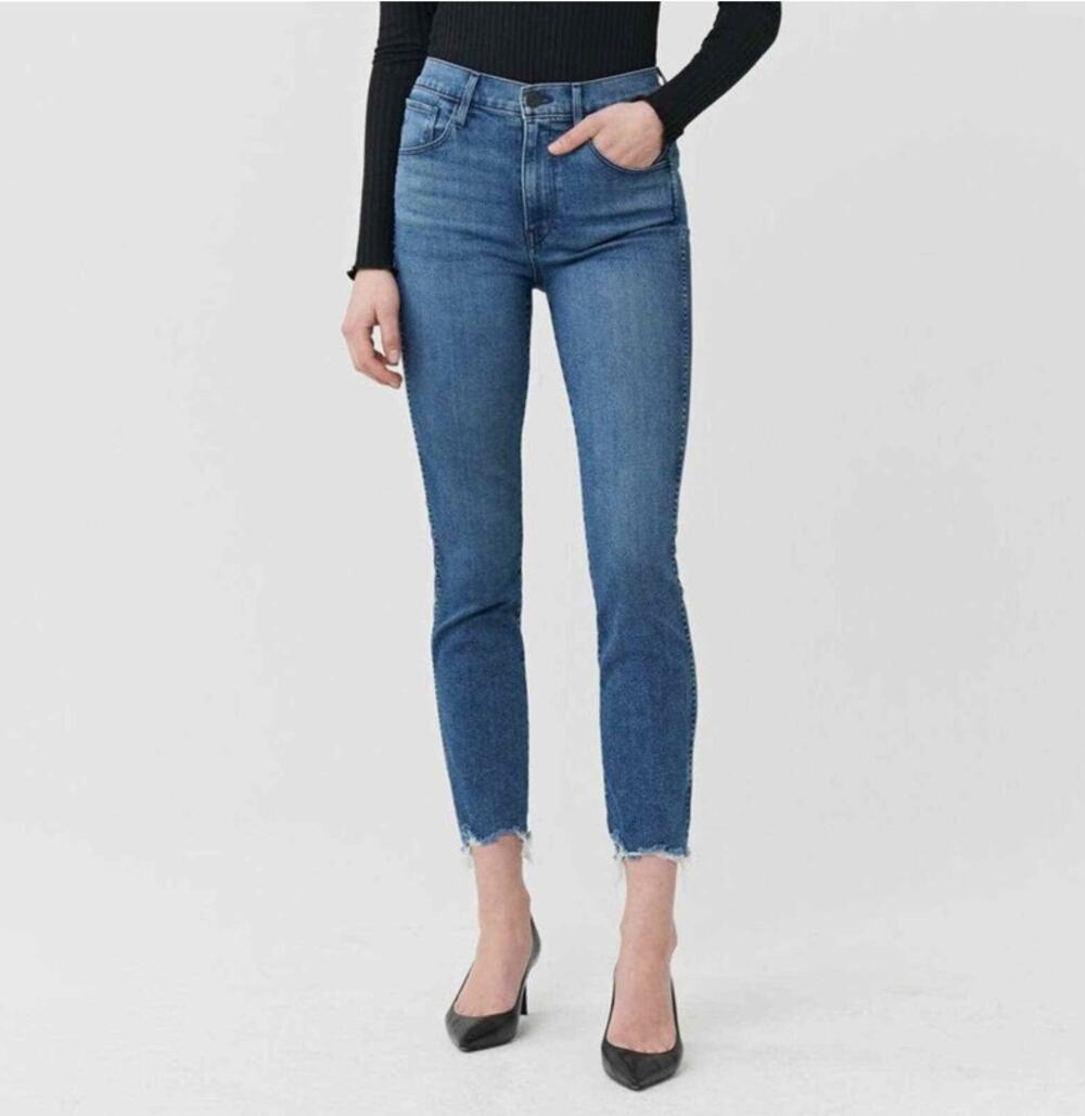 3X1 W3 Frayed Hem Skinny Cropped Jeans High-Rise Indigo Medium Wash Size 12 NWT